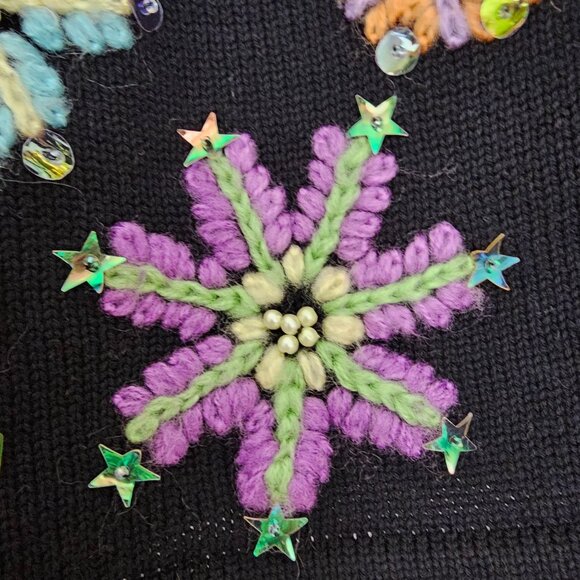 Womens Sz M 8 Christmas Embroidered Cardigan Sweater Winter Holidays Snowflakes - Picture 10 of 13